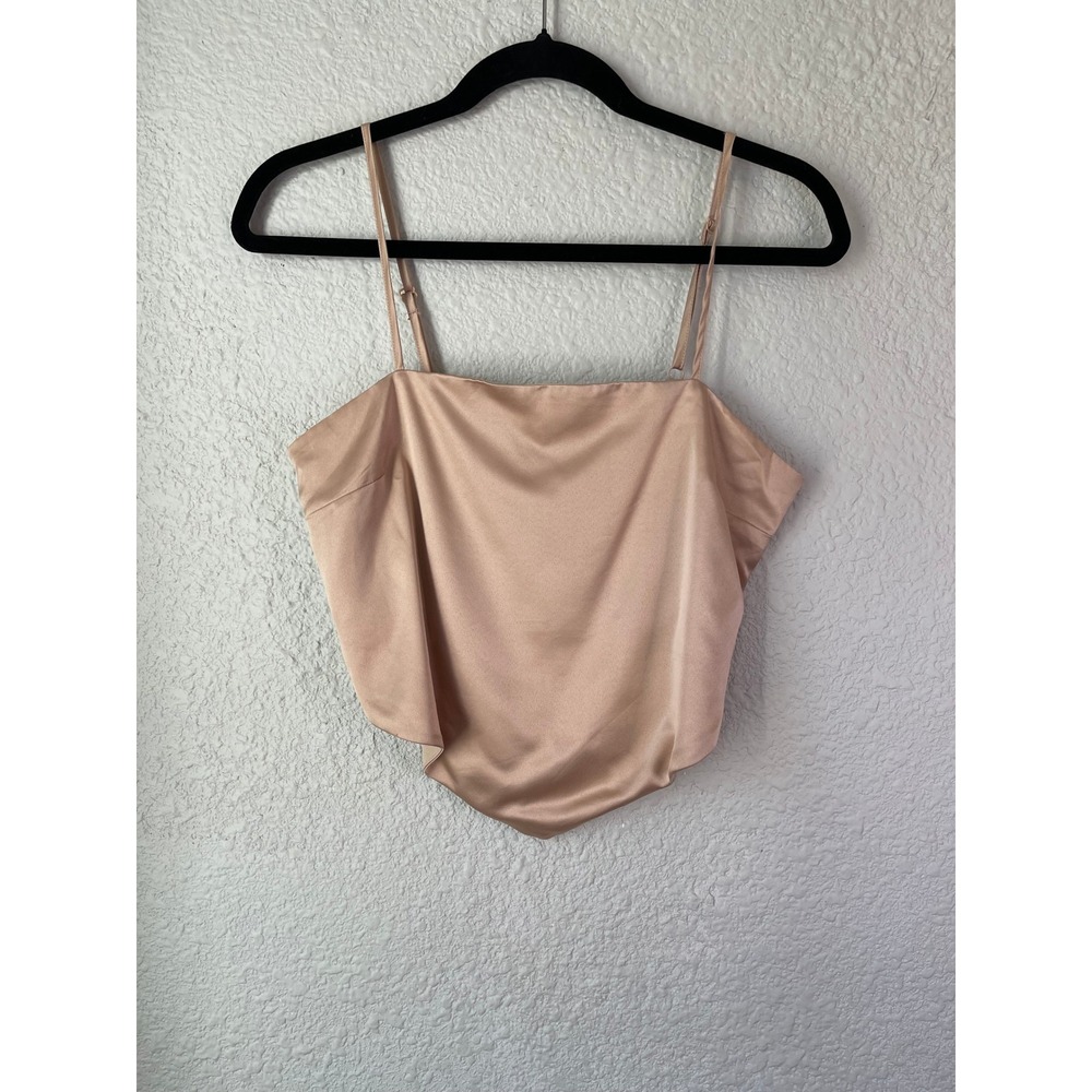 Almost Famous Womens Top Medium Beige Satin Cami Sleeveless Smocked Back‎